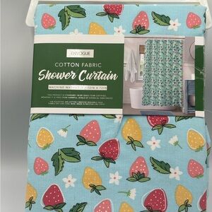 Envogue Strawberry Floral Shower Curtain Light Blue Cotton Blend 72x72 NIP